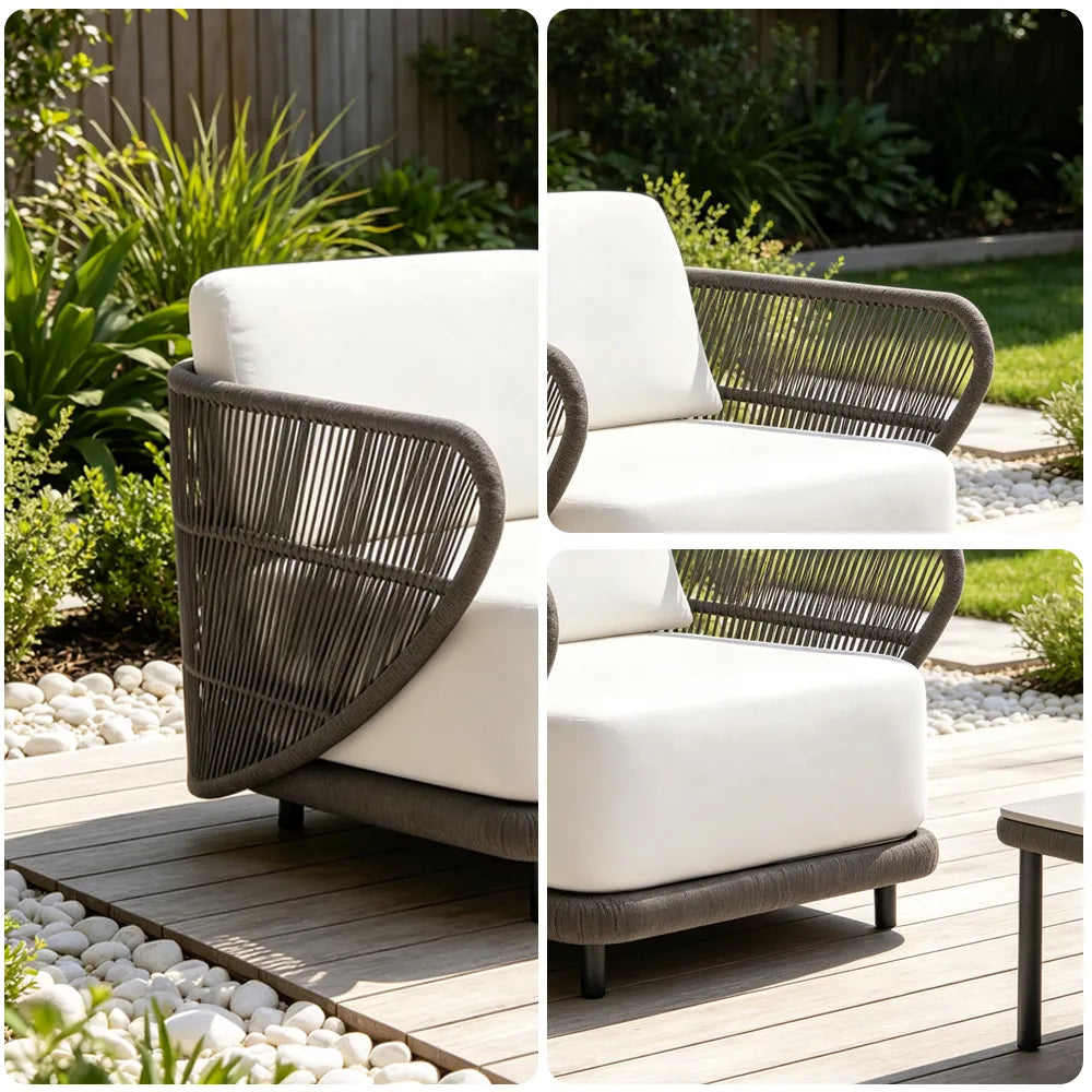 SOLARA Modern Outdoor Rope-Woven Lounge Chair Aluminium Frame Waterproof Cushion for Patio Balcony Garden - Brown