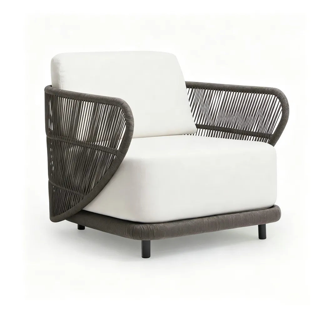 SOLARA Modern Outdoor Rope-Woven Lounge Chair Aluminium Frame Waterproof Cushion for Patio Balcony Garden - Brown