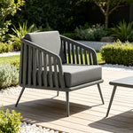 SOLARA Nordic Outdoor Rope-Woven Armchair Thickened Aluminium Frame Waterproof Cushion for Patio Balcony Garden - Dark Grey