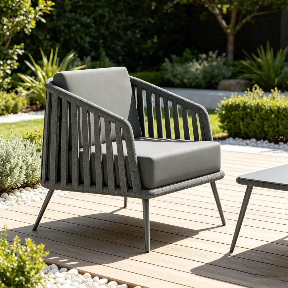 SOLARA Nordic Outdoor Rope-Woven Armchair Thickened Aluminium Frame Waterproof Cushion for Patio Balcony Garden - Dark Grey