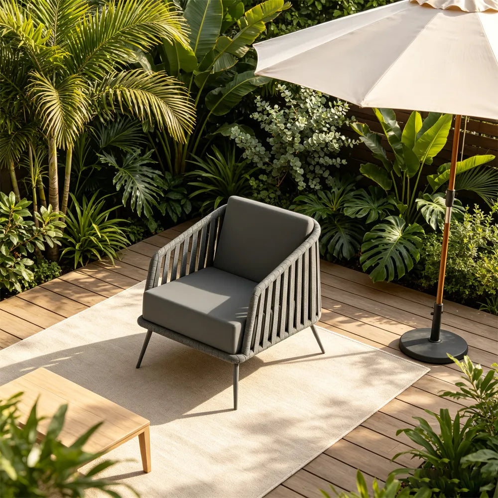 SOLARA Nordic Outdoor Rope-Woven Armchair Thickened Aluminium Frame Waterproof Cushion for Patio Balcony Garden - Dark Grey
