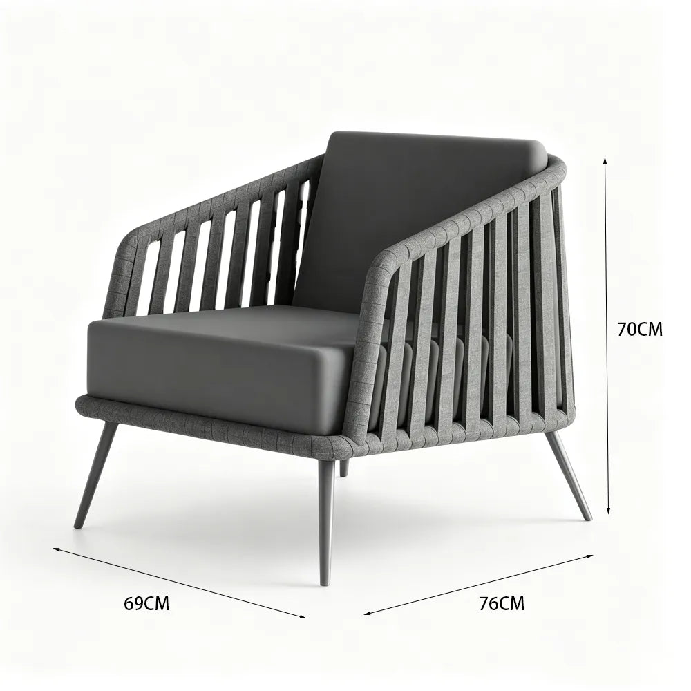 SOLARA Nordic Outdoor Rope-Woven Armchair Thickened Aluminium Frame Waterproof Cushion for Patio Balcony Garden - Dark Grey