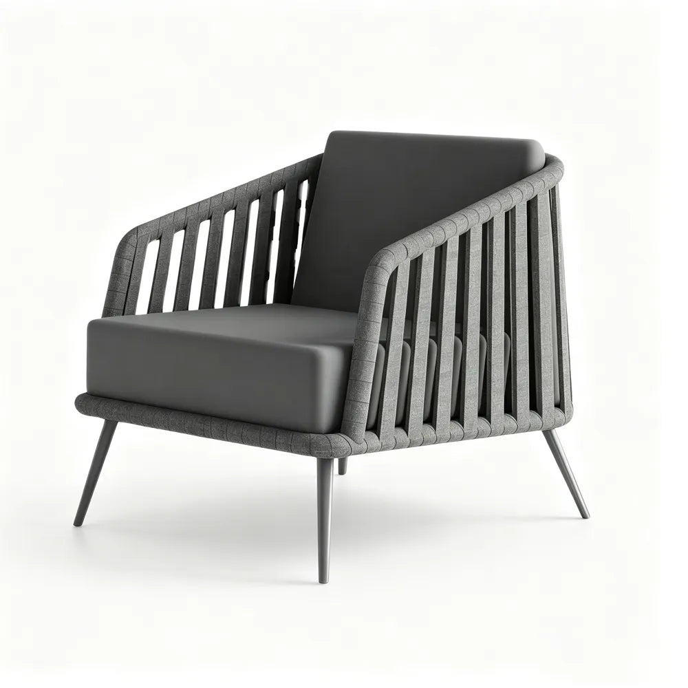 SOLARA Nordic Outdoor Rope-Woven Armchair Thickened Aluminium Frame Waterproof Cushion for Patio Balcony Garden - Dark Grey
