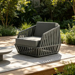 SOLARA Nordic Outdoor Rope-Woven Lounge Chair Thickened Aluminium Frame for Patio Balcony Garden - Grey