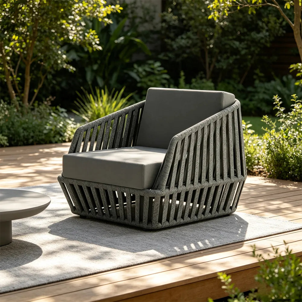 SOLARA Nordic Outdoor Rope-Woven Lounge Chair Thickened Aluminium Frame for Patio Balcony Garden - Grey