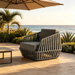 SOLARA Nordic Outdoor Rope-Woven Lounge Chair Thickened Aluminium Frame for Patio Balcony Garden - Grey