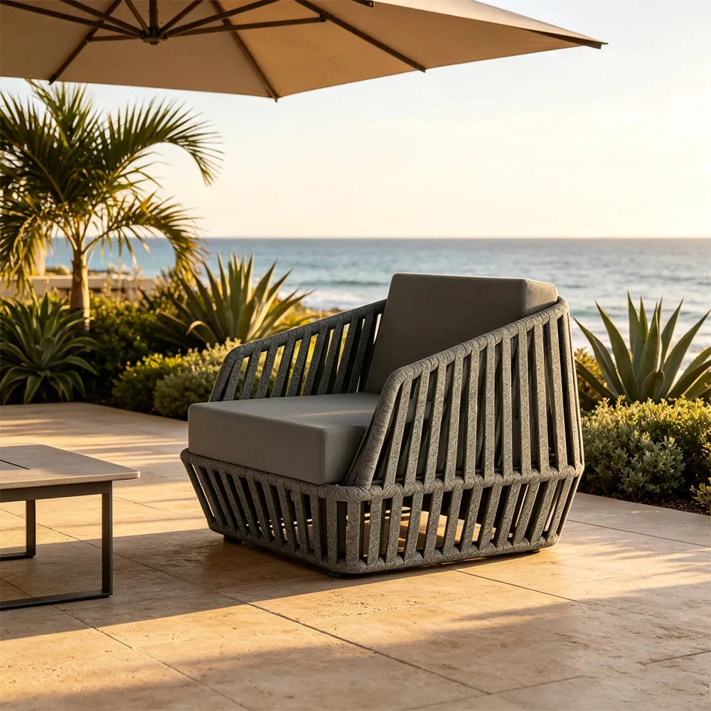 SOLARA Nordic Outdoor Rope-Woven Lounge Chair Thickened Aluminium Frame for Patio Balcony Garden - Grey