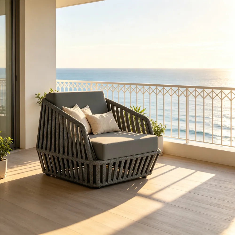 SOLARA Nordic Outdoor Rope-Woven Lounge Chair Thickened Aluminium Frame for Patio Balcony Garden - Grey
