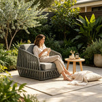 SOLARA Nordic Outdoor Rope-Woven Lounge Chair Thickened Aluminium Frame for Patio Balcony Garden - Grey