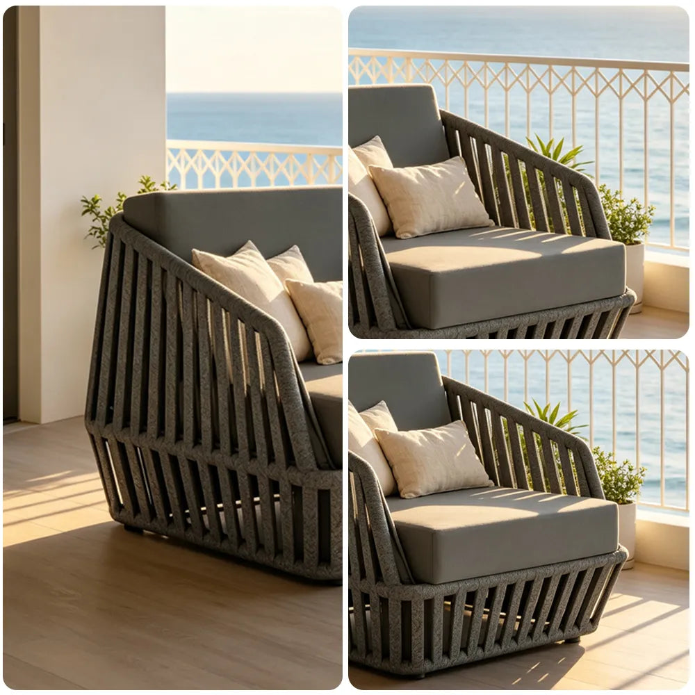 SOLARA Nordic Outdoor Rope-Woven Lounge Chair Thickened Aluminium Frame for Patio Balcony Garden - Grey
