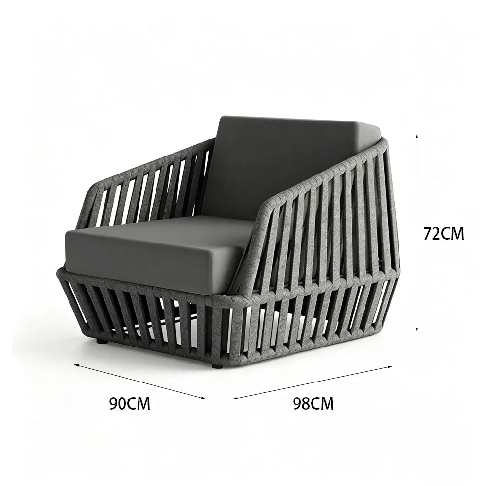 SOLARA Nordic Outdoor Rope-Woven Lounge Chair Thickened Aluminium Frame for Patio Balcony Garden - Grey