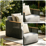 SOLARA Modern Outdoor Lounge Chair Stainless Steel Frame Teak Armrests Waterproof Cushions for Patio Balcony Garden - Grey