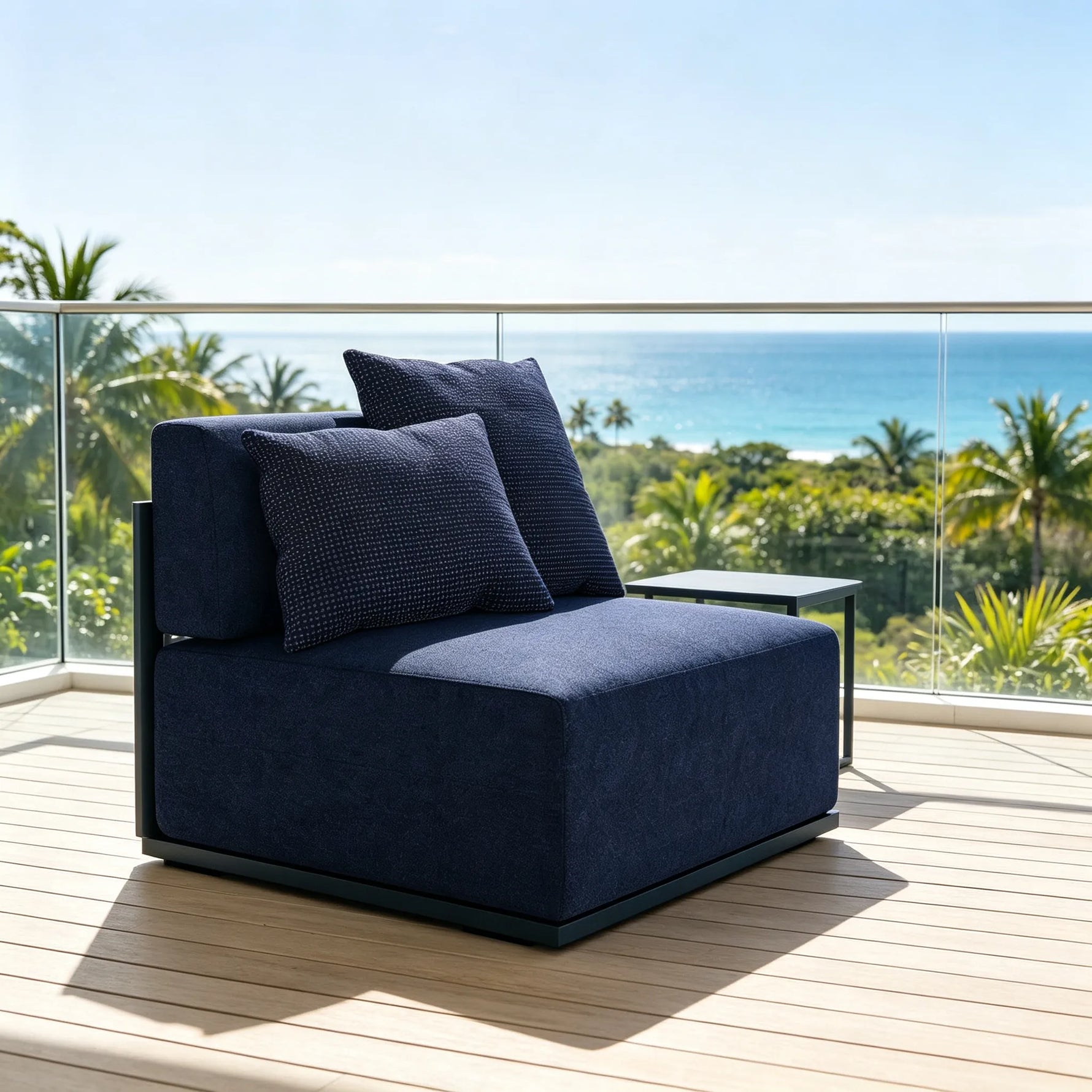 SOLARA Modern Outdoor Modular Armless Centre Sofa Stainless Steel Frame Waterproof Cushions for Patio Garden - Navy Blue