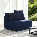 SOLARA Modern Outdoor Modular Armless Centre Sofa Stainless Steel Frame Waterproof Cushions for Patio Garden - Navy Blue