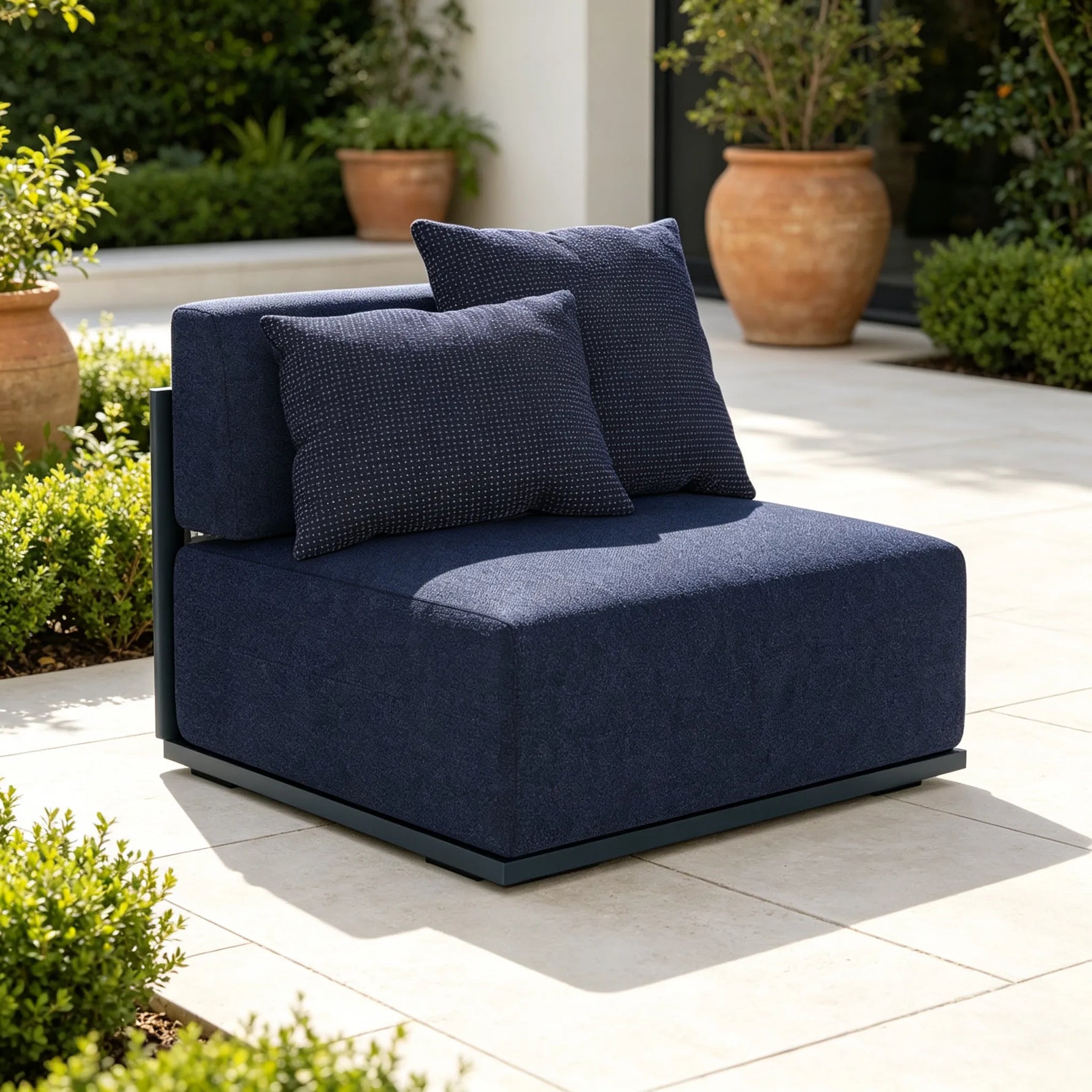 SOLARA Modern Outdoor Modular Armless Centre Sofa Stainless Steel Frame Waterproof Cushions for Patio Garden - Navy Blue