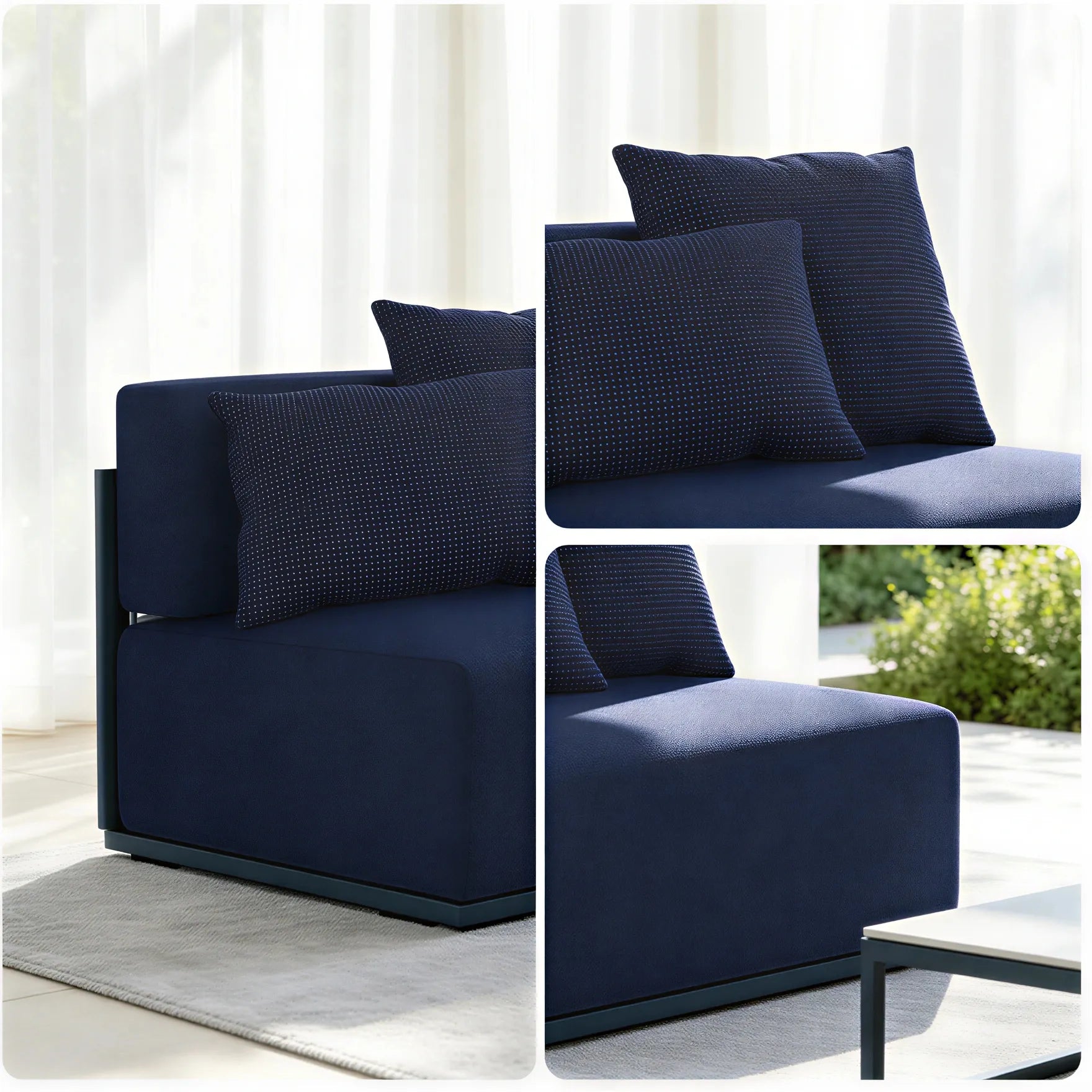SOLARA Modern Outdoor Modular Armless Centre Sofa Stainless Steel Frame Waterproof Cushions for Patio Garden - Navy Blue