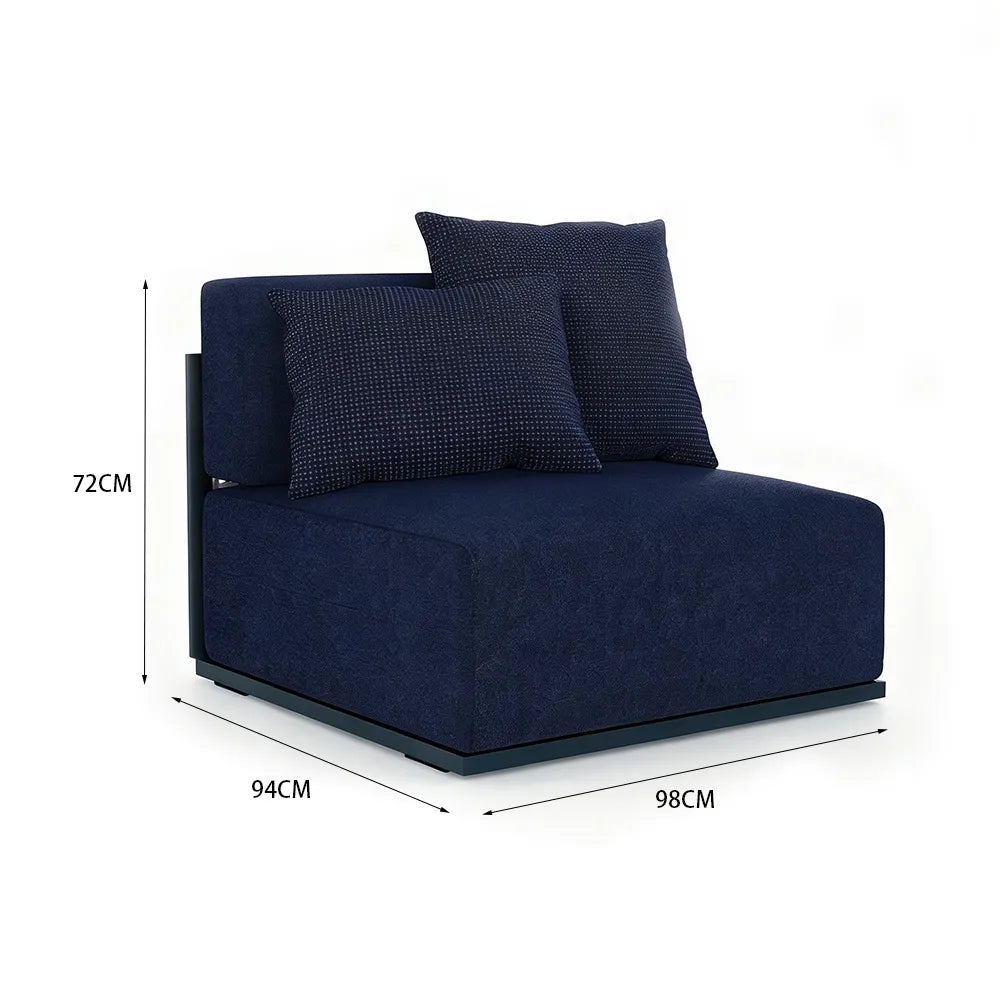 SOLARA Modern Outdoor Modular Armless Centre Sofa Stainless Steel Frame Waterproof Cushions for Patio Garden - Navy Blue