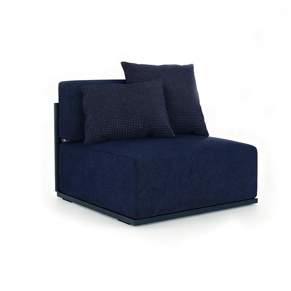 SOLARA Modern Outdoor Modular Armless Centre Sofa Stainless Steel Frame Waterproof Cushions for Patio Garden - Navy Blue
