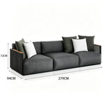 SOLARA Modern Outdoor 3-Seater Sofa Stainless Steel Frame Teak Armrests Waterproof Cushions for Patio Garden - Dark Grey