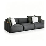 SOLARA Modern Outdoor 3-Seater Sofa Stainless Steel Frame Teak Armrests Waterproof Cushions for Patio Garden - Dark Grey
