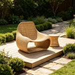 SOLARA Nordic Outdoor Curved Lounge Chair Handwoven PE Rattan Aluminium Frame for Patio Balcony Garden - Natural