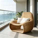 SOLARA Nordic Outdoor Curved Lounge Chair Handwoven PE Rattan Aluminium Frame for Patio Balcony Garden - Natural