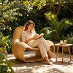 SOLARA Nordic Outdoor Curved Lounge Chair Handwoven PE Rattan Aluminium Frame for Patio Balcony Garden - Natural