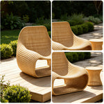 SOLARA Nordic Outdoor Curved Lounge Chair Handwoven PE Rattan Aluminium Frame for Patio Balcony Garden - Natural