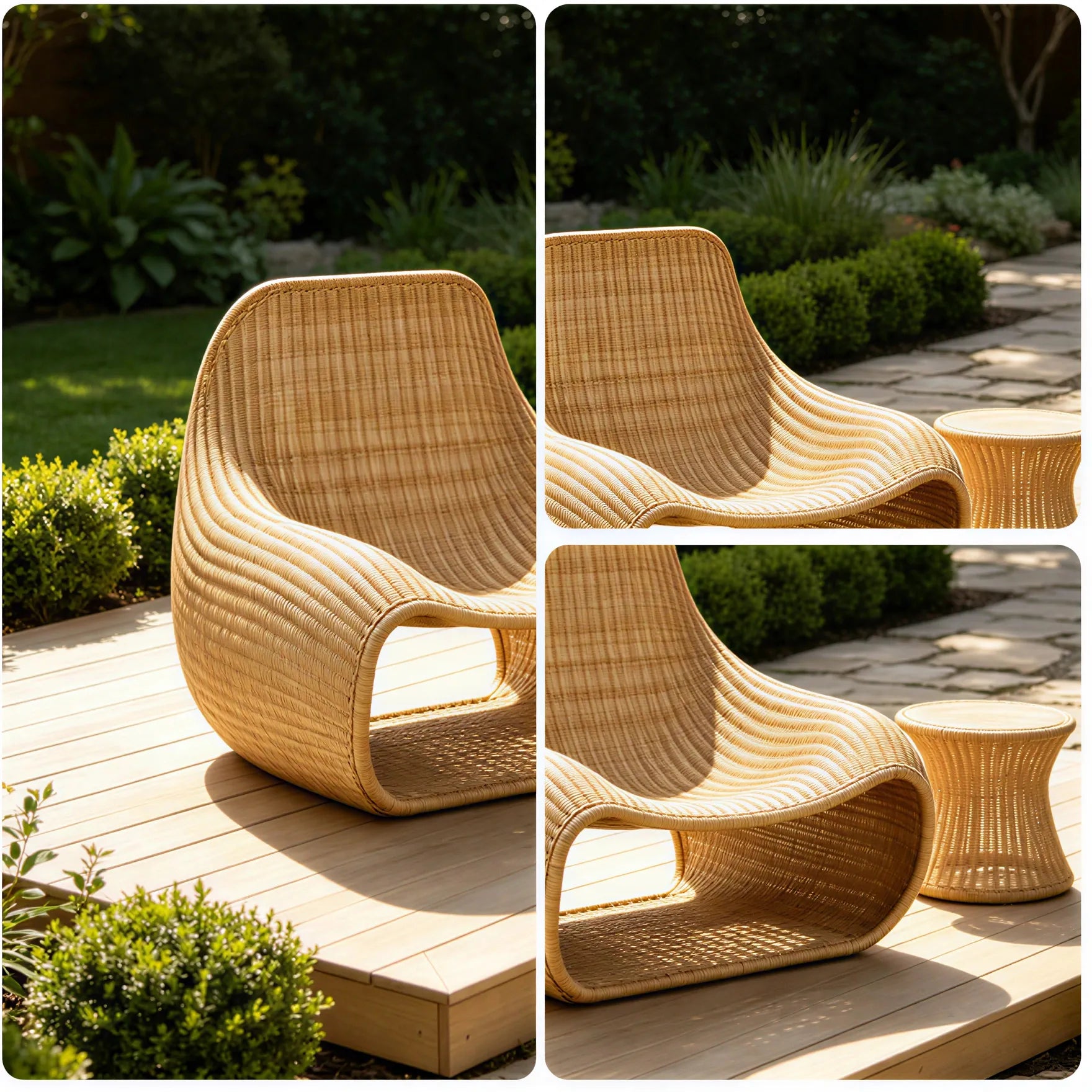 SOLARA Nordic Outdoor Curved Lounge Chair Handwoven PE Rattan Aluminium Frame for Patio Balcony Garden - Natural
