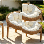 SOLARA Outdoor Round Rattan Lounge Chair PE Rattan Steel Frame Thick Cushion for Patio Balcony Garden - Natural