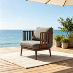 SOLARA Nordic Outdoor Lounge Chair Woven Strap Aluminium Frame Water-Repellent Cushions for Patio Balcony Garden - Brown