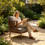 SOLARA Nordic Outdoor Lounge Chair Woven Strap Aluminium Frame Water-Repellent Cushions for Patio Balcony Garden - Brown