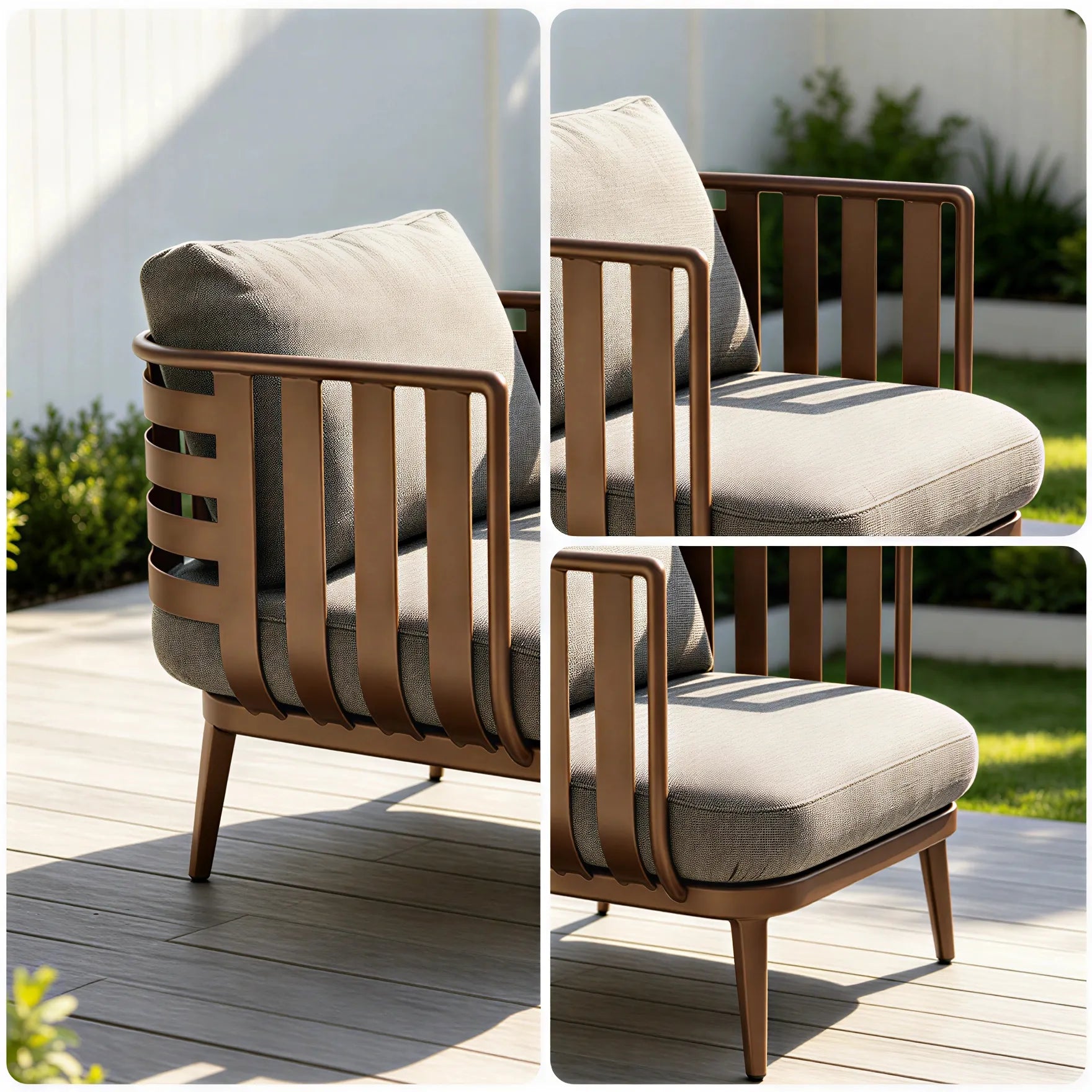 SOLARA Nordic Outdoor Lounge Chair Woven Strap Aluminium Frame Water-Repellent Cushions for Patio Balcony Garden - Brown