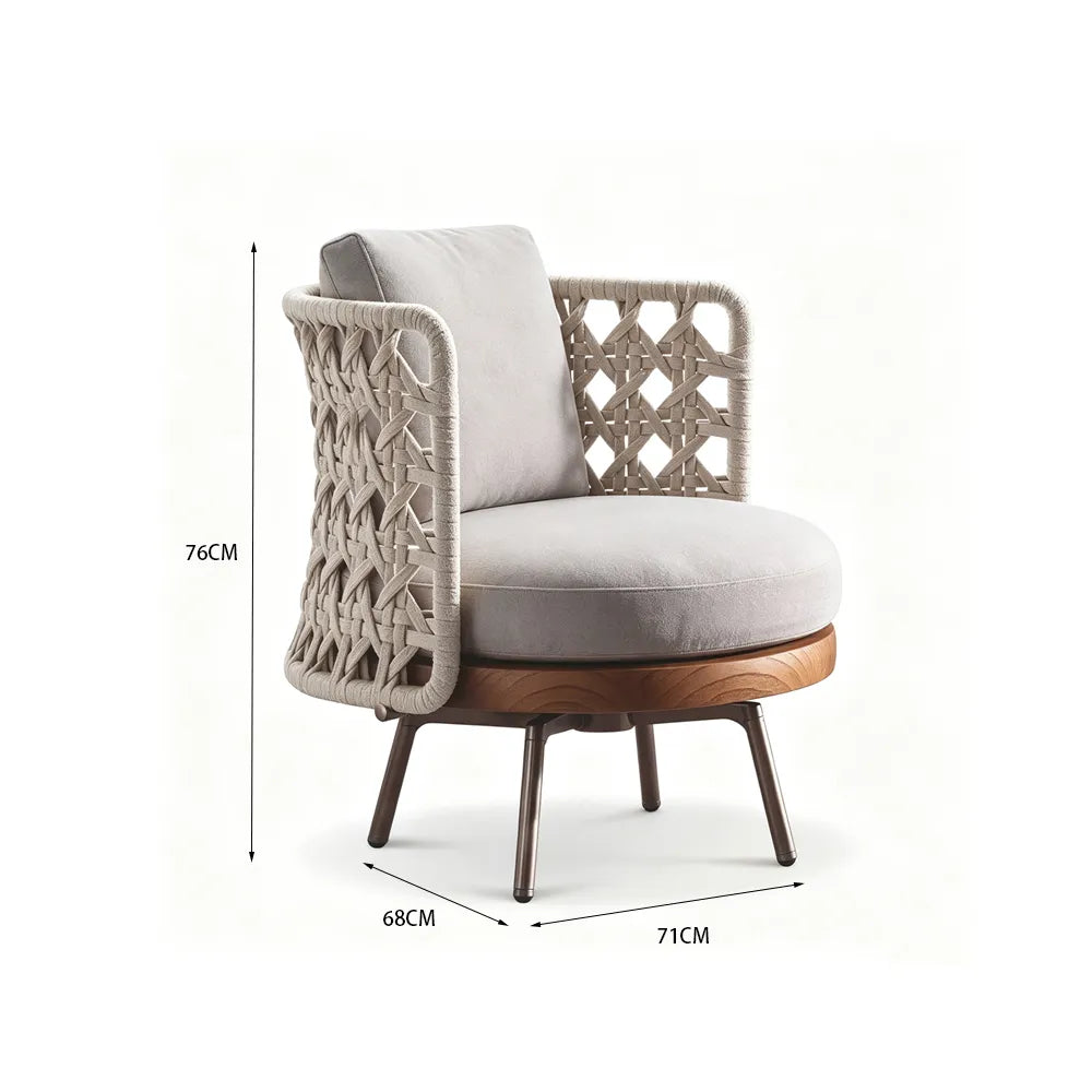 SOLARA Nordic Outdoor Lounge Chair Imported Teak Frame Hand-Woven Rope Waterproof Cushion for Patio Balcony Garden - Beige