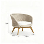 SOLARA Nordic Outdoor Lounge Chair Hand-Woven Rattan Teak Frame Waterproof Cushion for Patio Balcony Garden - Beige