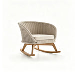 SOLARA Nordic Outdoor Rattan Rocking Chair Hand-Woven Rattan Teak Frame Waterproof Cushion for Patio Balcony Garden - Beige