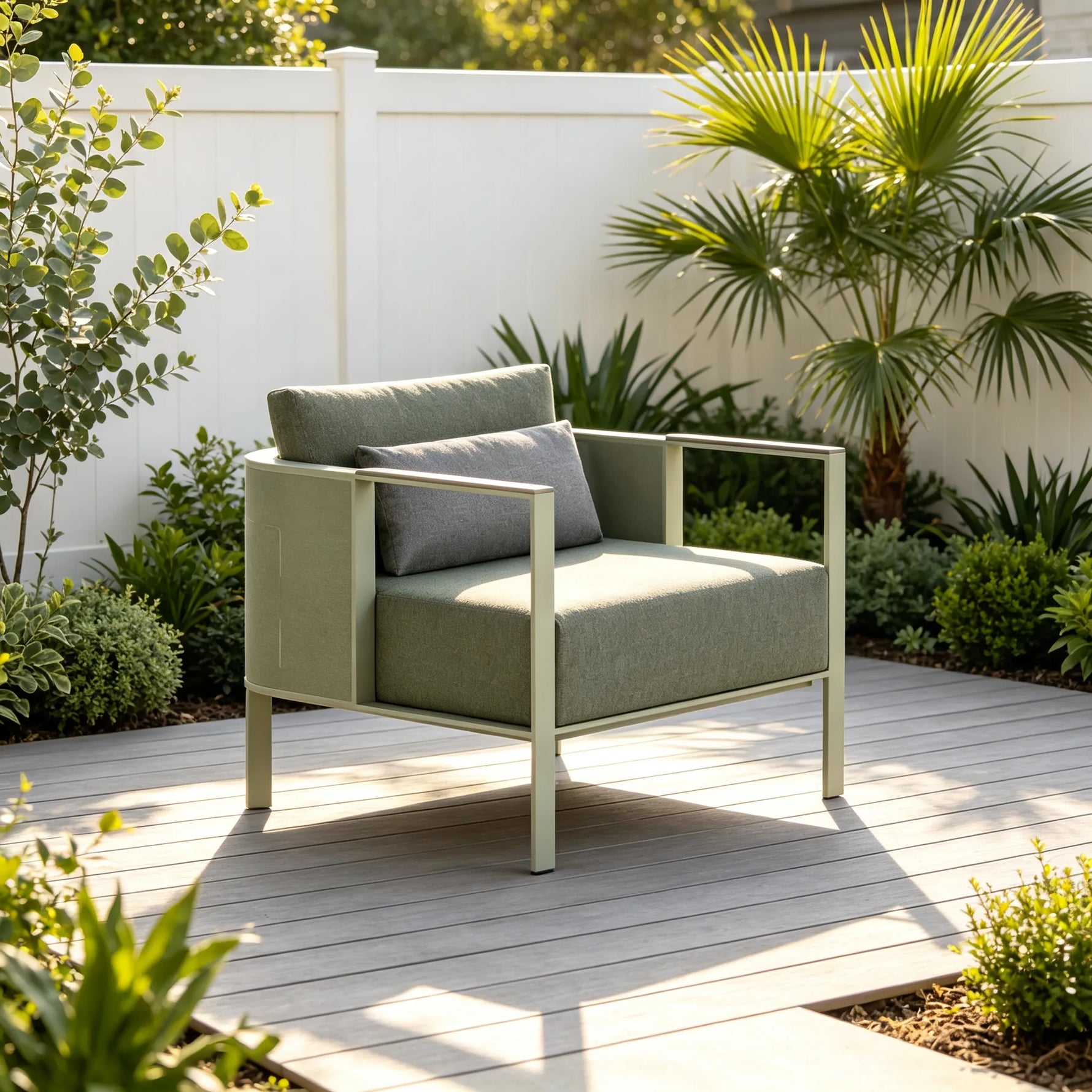 SOLARA Modern Outdoor Lounge Chair Thickened Stainless Steel Frame Waterproof Cushion for Patio Balcony Garden - Grey