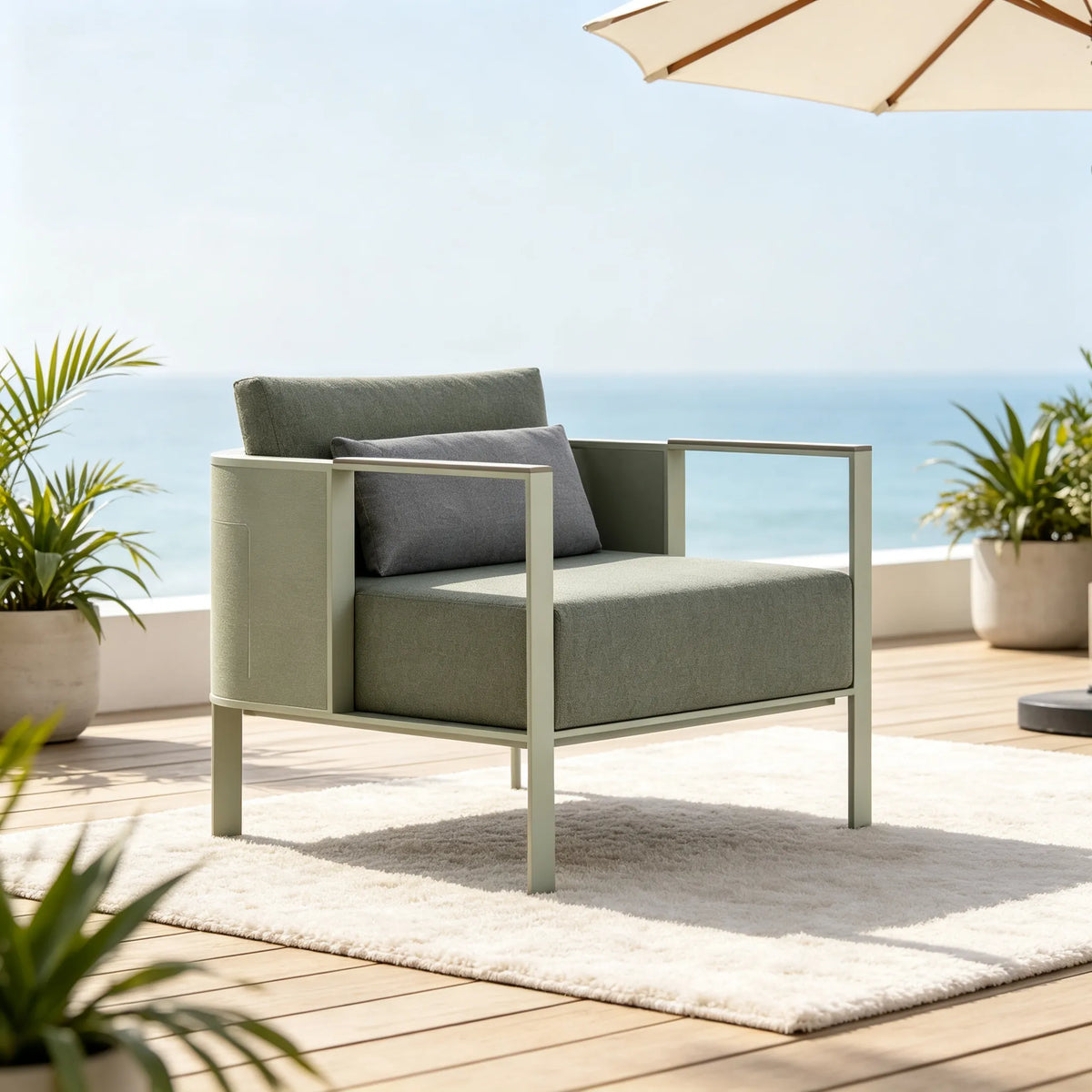 SOLARA Modern Outdoor Lounge Chair Thickened Stainless Steel Frame Waterproof Cushion for Patio Balcony Garden - Grey