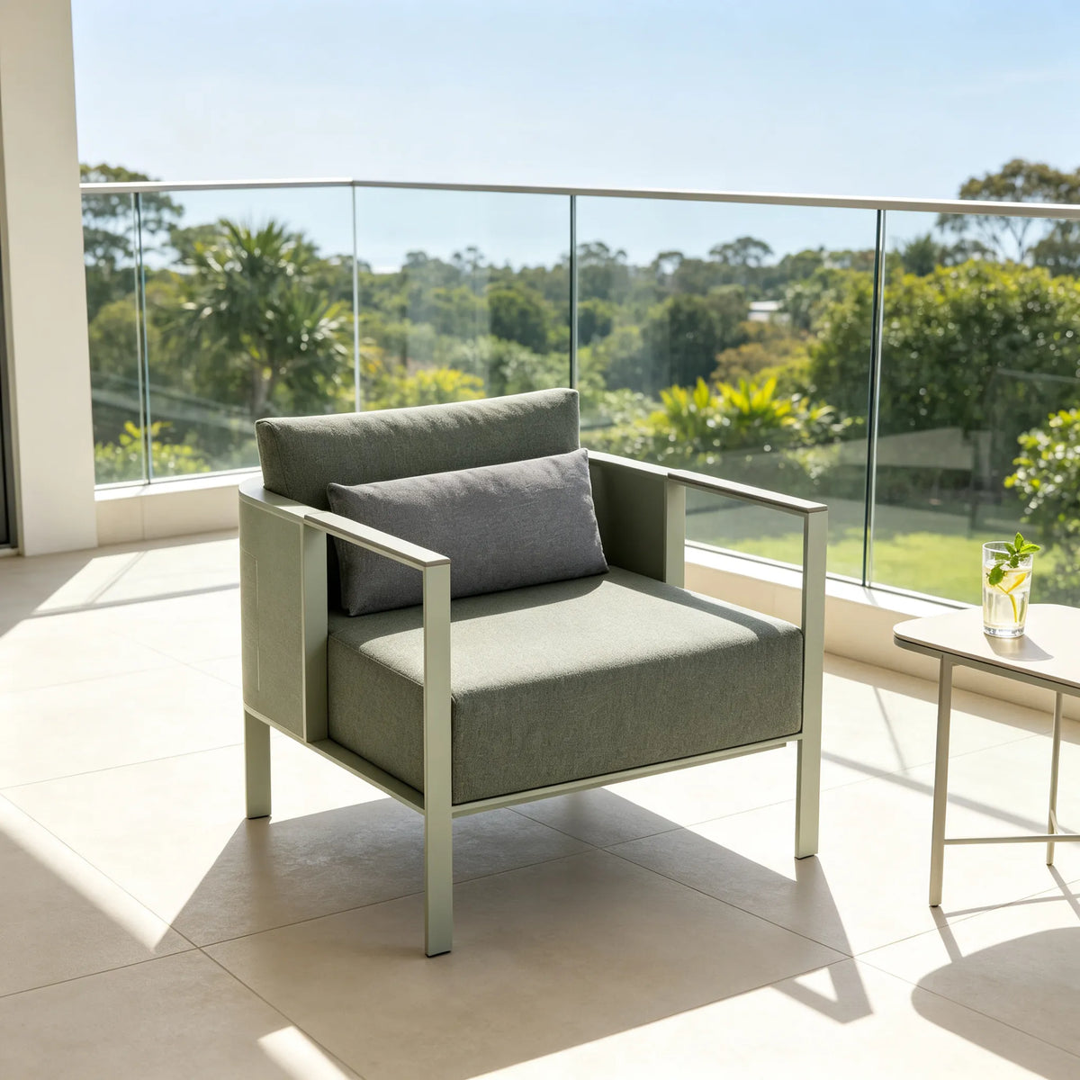 SOLARA Modern Outdoor Lounge Chair Thickened Stainless Steel Frame Waterproof Cushion for Patio Balcony Garden - Grey
