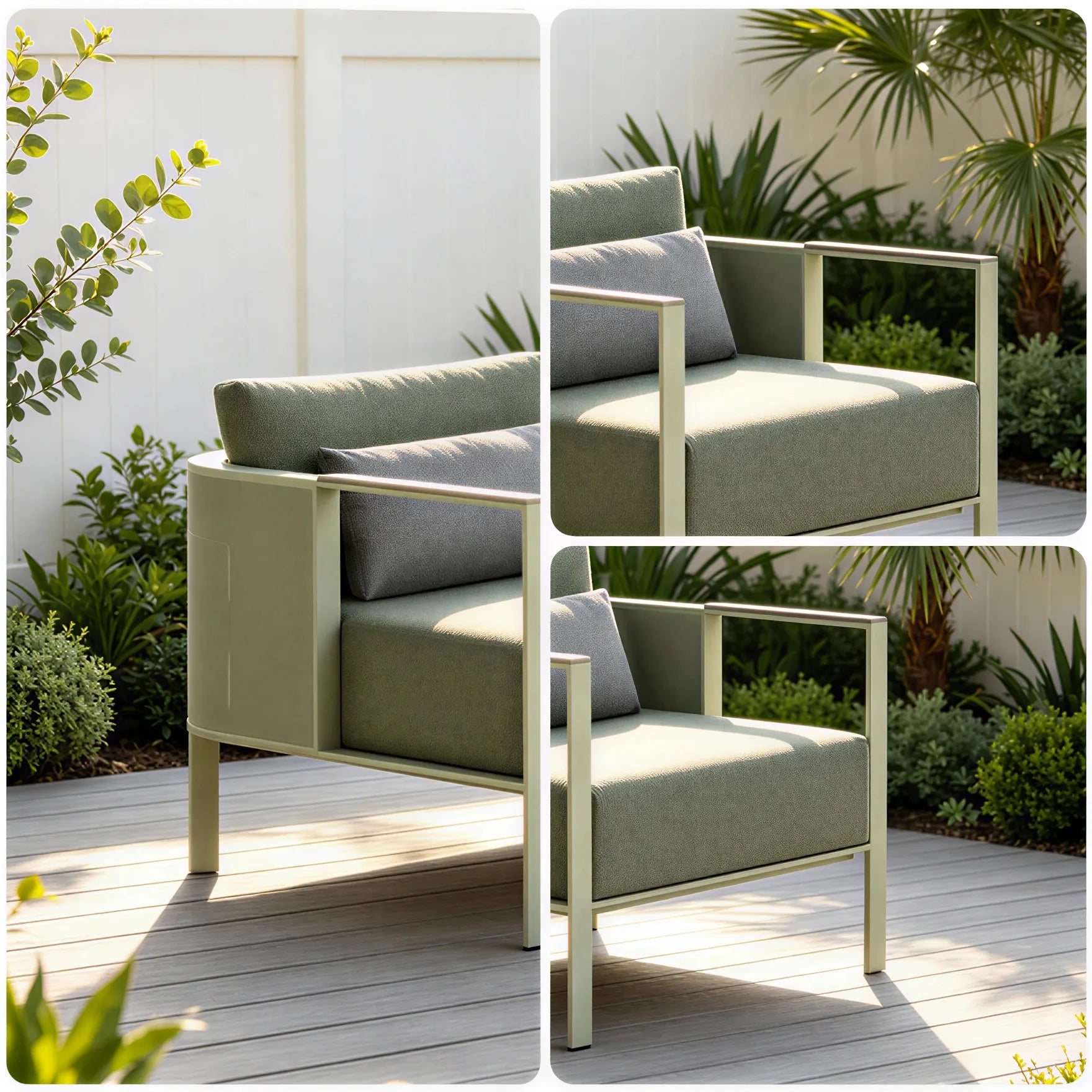 SOLARA Modern Outdoor Lounge Chair Thickened Stainless Steel Frame Waterproof Cushion for Patio Balcony Garden - Grey