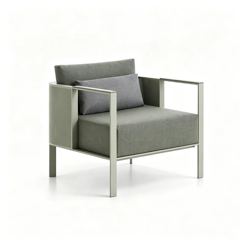SOLARA Modern Outdoor Lounge Chair Thickened Stainless Steel Frame Waterproof Cushion for Patio Balcony Garden - Grey
