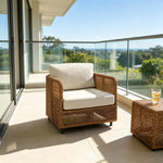 SOLARA Compact Outdoor Lounge Chair Hand-Woven PE Rattan Aluminium Frame for Small Patio Balcony Garden - Natural