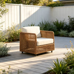 SOLARA Compact Outdoor Lounge Chair Hand-Woven PE Rattan Aluminium Frame for Small Patio Balcony Garden - Natural