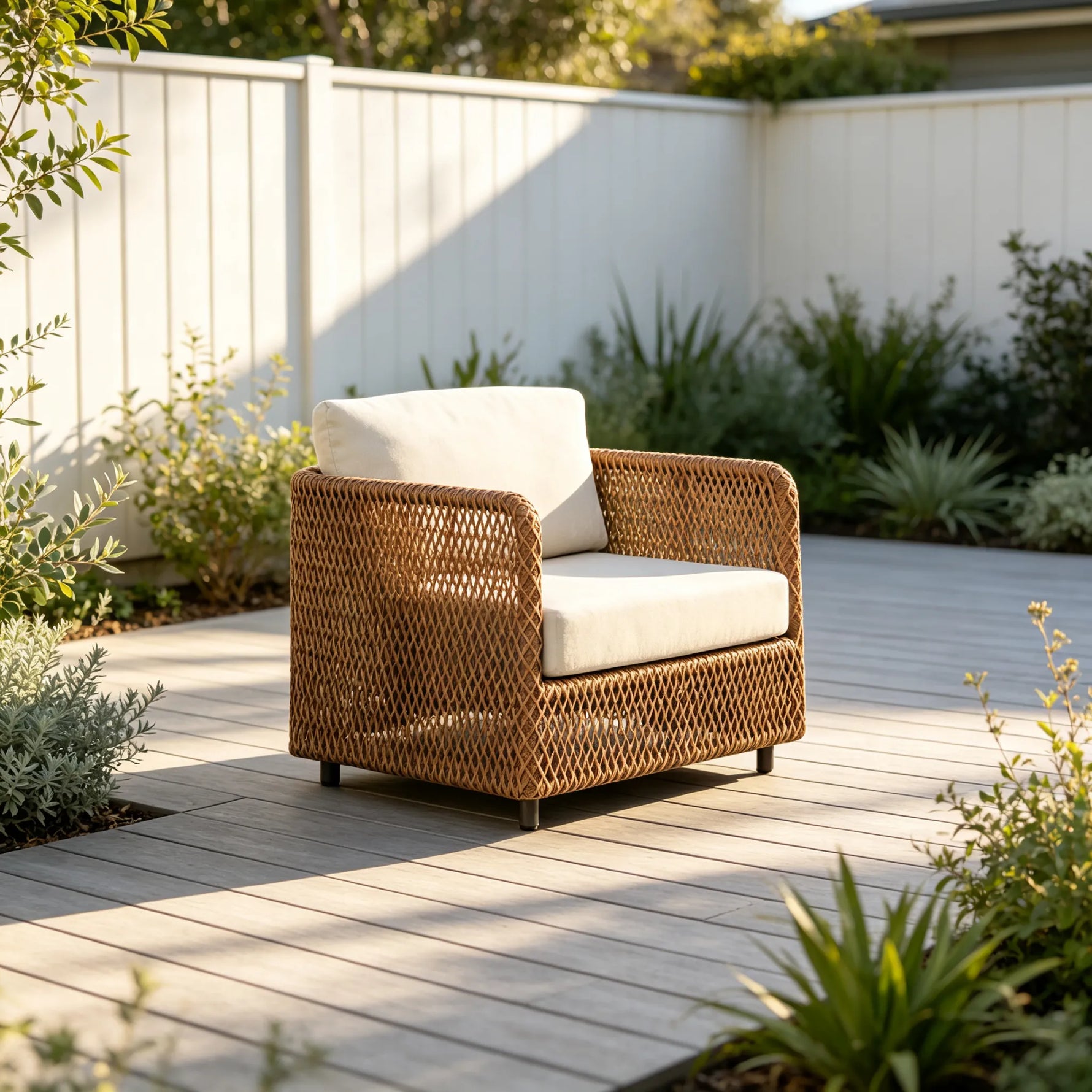 SOLARA Compact Outdoor Lounge Chair Hand-Woven PE Rattan Aluminium Frame for Small Patio Balcony Garden - Natural