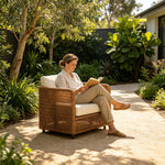SOLARA Compact Outdoor Lounge Chair Hand-Woven PE Rattan Aluminium Frame for Small Patio Balcony Garden - Natural