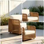 SOLARA Compact Outdoor Lounge Chair Hand-Woven PE Rattan Aluminium Frame for Small Patio Balcony Garden - Natural