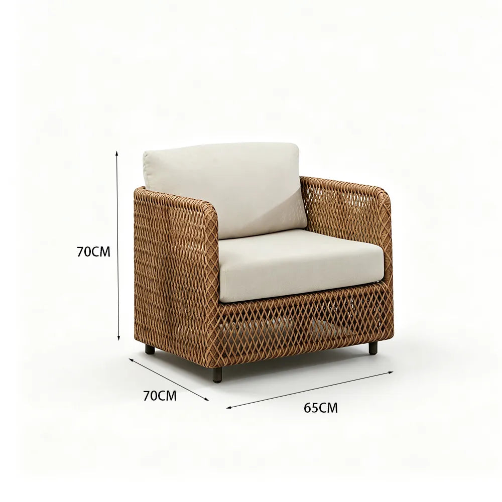 SOLARA Compact Outdoor Lounge Chair Hand-Woven PE Rattan Aluminium Frame for Small Patio Balcony Garden - Natural