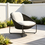 SOLARA Modern Outdoor Rattan Lounge Chair Hand-Woven Rattan Aluminium Frame Thick Cushion for Patio Balcony Garden - Brown