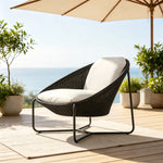 SOLARA Modern Outdoor Rattan Lounge Chair Hand-Woven Rattan Aluminium Frame Thick Cushion for Patio Balcony Garden - Brown