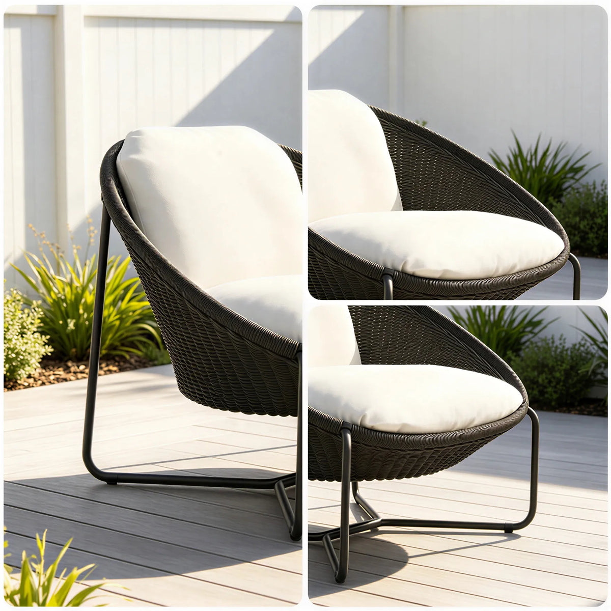 SOLARA Modern Outdoor Rattan Lounge Chair Hand-Woven Rattan Aluminium Frame Thick Cushion for Patio Balcony Garden - Brown